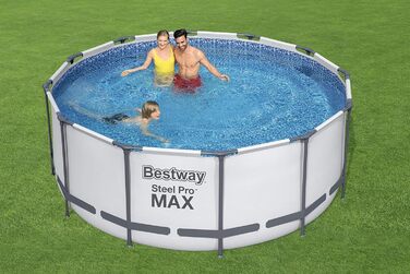 Каркасний басейн Bestway Steel Pro MAX Повний комплект з фільтруючим насосом Ø 366 x 122 см, світло-сірий, круглий одинарний