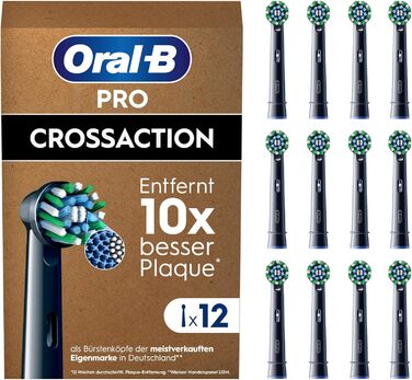 Щітки для електричної зубної щітки Oral-B Pro CrossAction, 12 шт. , для чищення зубів, X-щетина, оригінальна насадка для зубної щітки Oral-B, упаковка готова до поштової скриньки, виробництво Німеччина, чорна 12 шт. 12 шт. (1 упаковка) CrossAction