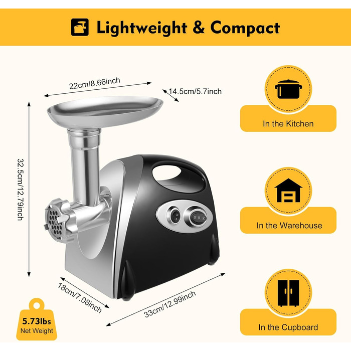 М'ясорубка електрична, м'ясорубка 2800 Вт, чорна м'ясорубка з ковбасним наповнювачем, мультикухонний комбайн, м'ясорубка з нержавіючої сталі 3 в 1 М'ясорубка з 3 шліфувальними пластинами для домашнього використання