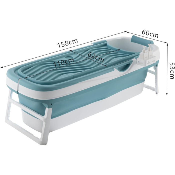 Розкладна ванна Schwnlein для дорослих 158x64x54 см Розкладна мобільна ванна ідеально підходить для маленьких ванних кімнат складна ванна переносна складна ванна для установки блакитна