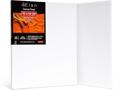 Полотно Elan Thin 40x40, 6-PACK 100 бавовняне полотно для малювання велике, Дошки для малювання для акрилових фарб, Дошка для малювання акрил, Полотно художника велике, Полотно для живопису біле, Розписні тарілки для розпису (40x50 см)