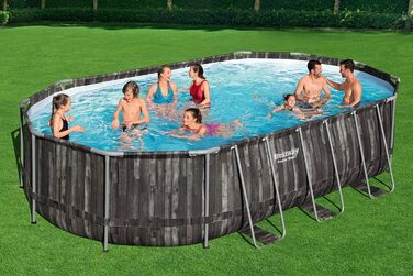 Басейн Bestway Power Steel Frame Pool Complete with Filter Pump 610 x 366 x 122 см, Wood Look (Bog Oak), Oval