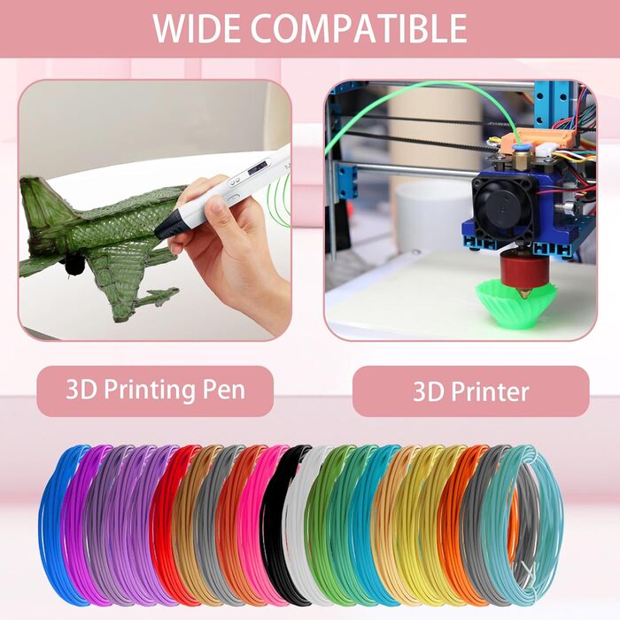 Мм нитка 3D Pen Filament 20 кольорів, 5M кожен колір, 3D Pen Filament для дорослих, 3D Pen Filament Accessories для 3D Pen і 3D-принтера, 3D Pen Filament PCL, 1,75