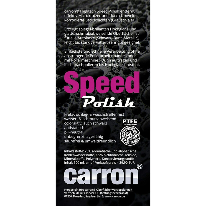 Поліроль для автомобіля carron Original Speed Polish для легкого та швидкого полірування для найкращого глянцю на фарбі автомобіля Швидкий полірований лакофарбовий герметик для догляду за автомобілем у наборі з полірувальною тканиною виробництва Німеччини