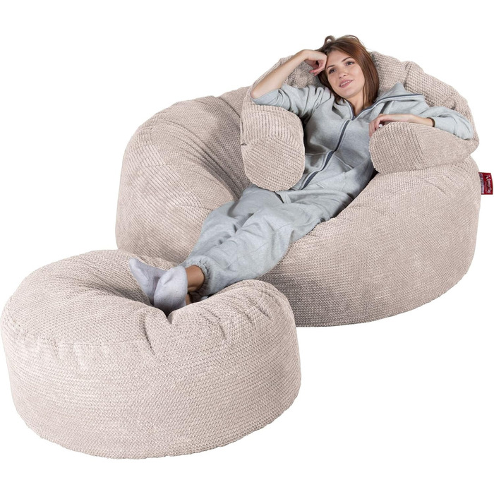 Лаунж Мопс, 'Мега-Мамонт Диван-мішок Beanbag XXL, Диван-ліжко, Помпон кремовий