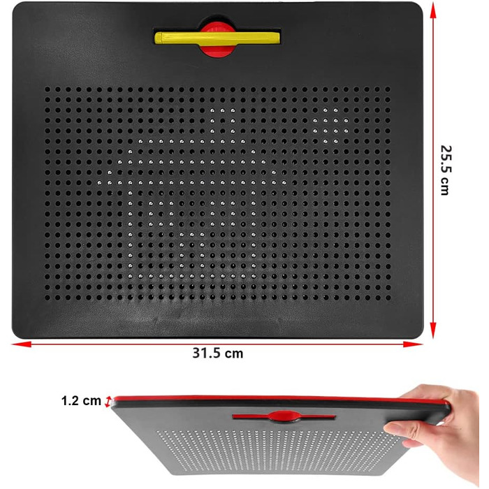 Дошка для малювання дитяча, дошка для малювання з магнітними кульками та ручкою, дитячі іграшки для малювання, подарунки для дітей від 3 років, 315 x 255 x 15 мм (велика, чорна) Велика чорна