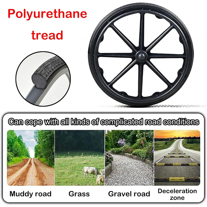 Запасний комплект для задніх коліс інвалідного візка, 2 шт. и, 20 дюймів, 22 дюйми, 24 дюйми, колесо для інвалідного візка, суцільнолите колесо для інвалідного візка з твердого поліуретану, з підшипниками, ручкою та різьбовим валом (розмір 20 дюймів (51 с