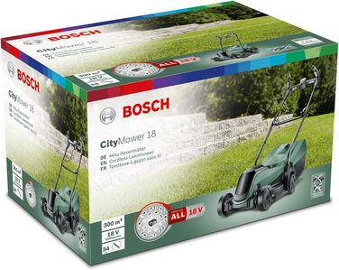 Дім і сад Акумуляторна газонокосарка Bosch CityMower 18 (18 В, без акумулятора, ширина зрізу 32 см, площа газону до 300 м, в коробці)