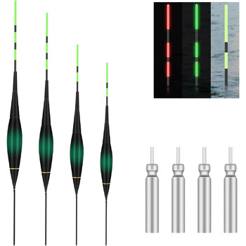Світлодіодні поплавці для риболовлі DINGBIU 4 шт. и, поплавці для риболовлі з датчиком гравітації та основою, рибальські аксесуари для риболовлі на озері, річці чи ставку.