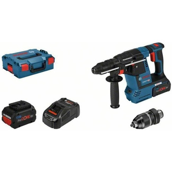 Акумуляторний перфоратор Bosch Professional 18V System GBH 18V-26 F (2,6 Дж, SDS plus, свердління та довбання, KickBack Control, вкл. 2 акумуляторні батареї ProCORE18V 5,5 Ач, зарядний пристрій GAL 1880 CV, додаткова рукоятка, L-BOXX) в корпусі L-BOXX (2х