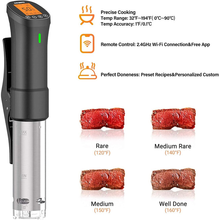 Вт, ISV-200W Sous Vide Cooker App Control, циркуляція 360, температура 0C-90C, 1000