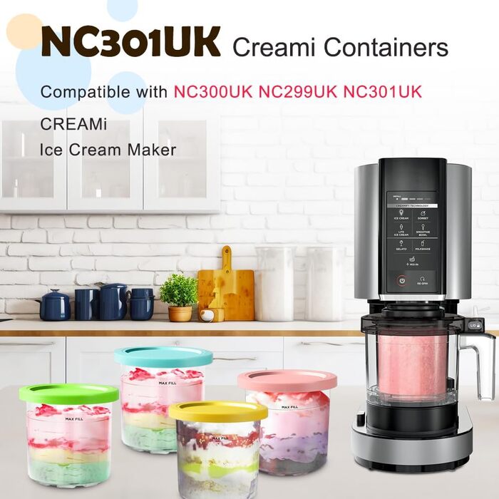 Контейнер BYKITCHEN Creami для виробництва морозива Ninja CREAMi NC300EU, відро для морозива 4 шт. и, аксесуари для машини для морозива, сумісні з машиною для морозива Ninja Creami NC299EU NC300EU NC301EU морозива