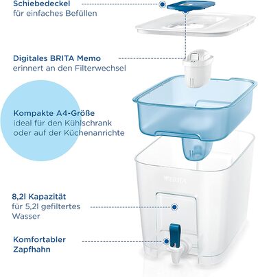 Фільтр для води BRITA Flow XXL (8.2 л) з картриджем MAXTRA PRO все в 1 холодильник для напоїв з краном і великою місткістю зменшення вапняного нальоту, хлору, свинцю та міді в питній воді один