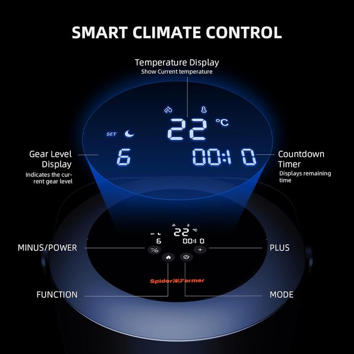 Тепловентилятор Spider Farmer, обігрівач потужністю 540 Вт, інтелектуальний контроль температури, енергозберігаючий, тихий, 4 режими та 24-годинний таймер, обігрівач 10 PTC та вентиляційна труба, підходить для рослинних кімнат і наметів для вирощування