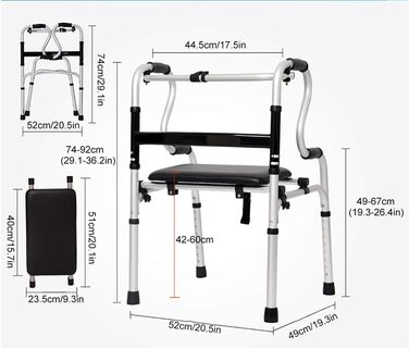 Складаний ролик, Walker Rollator, складний Walker Senior Walker, зі шкіряним сидінням, легкий вуличний вертикальний ходунки для дорослих, літніх людей, регулюється по висоті, вантажопідйомність 180