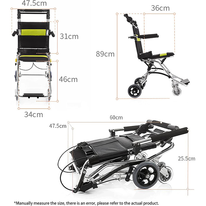 Інвалідні коляски складні, розбірні легкі портативні самохідні інвалідні візки, алюмінієві транспортні інвалідні коляски для дорослих та людей похилого віку з ручним гальмом, вантажопідйомність 75 кг