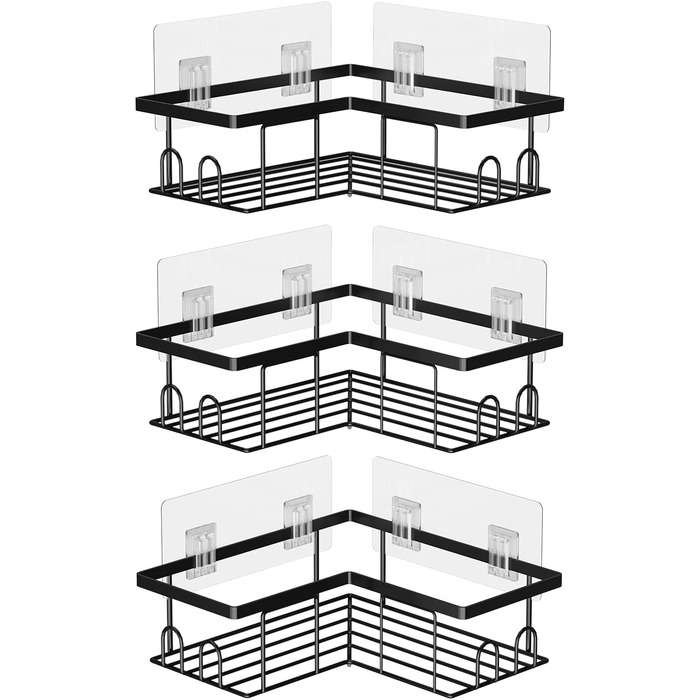 Душова полиця UUlioyer без кута для свердління, водонепроникна та нержавіюча душова полиця, органайзер для полиць у ванній кімнаті з 3 шт. , тримач для шампуню та гелю для душу, чорний (кутова полиця для душу з 3 шт. )