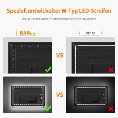 Світлодіодна стрічка HAMLITE 3,5 м, Світлодіодна стрічка 50 55 дюймів, Підсвічування USB-телевізора RGB Гнучке світлодіодне освітлення Телевізор з радіочастотним пультом дистанційного керування, використання для телевізора/ПК (5,5 м (для 70-82 дюймів))