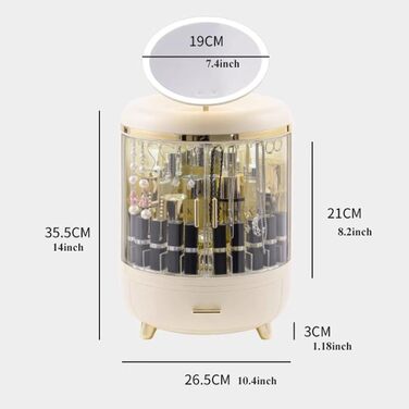 Органайзер для косметики, великий ящик для зберігання косметички з вбудованою лампою та світлодіодним дзеркалом, пилонепроникний ящик для зберігання косметики, органайзер для косметики, засобів по догляду за шкірою, органайзер для ювелірних прикрас