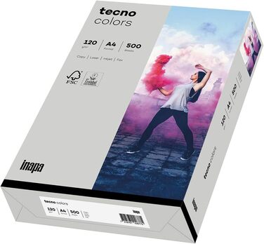 Кольоровий папір для принтера INAPA, кольоровий папір TECNO Кольори 120 г/м, А4, 1 250 аркушів (5x250), сірий