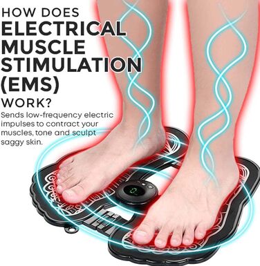 Масажер для ніг MediLab Reflexology EMS, масажер для ніг EMS масажер, портативний масажер для ніг USB, розумний масажний килимок з 6 режимами, 9 регульованими частотами, електричний масажер для ніг EMS