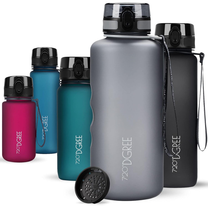 Пляшка для води 720DGREE 1л Sport 'uberBottle softTouch Sieb - Без BPA - Пляшка для води для універі, роботи, фітнесу, велосипеда, активного відпочинку, роботи - спортивна пляшка з тритану - легка, ударостійка, багаторазова (2000 мл, 01 Кам'яний сірий - С