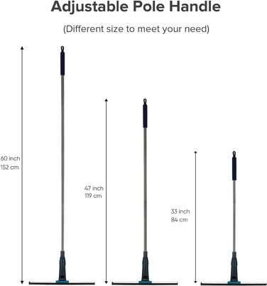 Ракель для підлоги JEHONN Water Slider з довгою ручкою 152 см, професійний засіб для миття душових вікон, ракель для миття підлоги Гаражна плитка Бетонні підлоги Скло Душова кабіна Ванна кімната Синій
