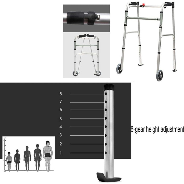 Розбірні ходунки для людей похилого віку, знімний підлокітник, регулювання висоти, легкий роллер, рама для ходьби, допоміжний засіб для пересування, транспортне крісло, з 2 колесами для баріатричних пацієнтів Full of St