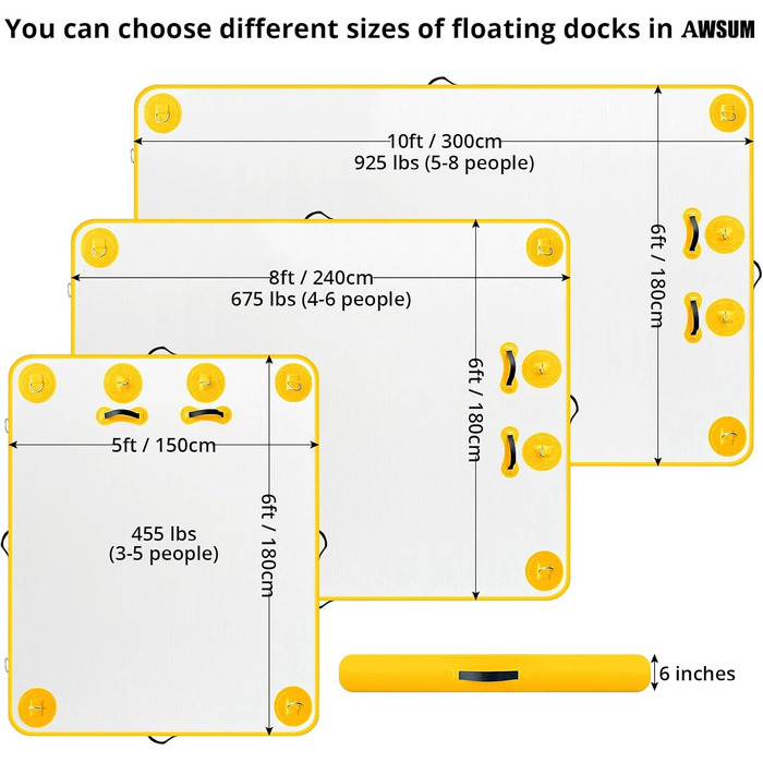 Надувний плавучий док Плавучий док Плавуча платформа для озер Плавуча платформа для плавання Плавуча платформа для озер Велика плавуча платформа надувна для басейну, океану 8 х 6 футів жовта
