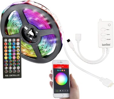 Світлодіодна стрічка Luminea Home Control світлодіодна стрічка WLAN RGB з керуванням звуком, додаток, голосове керування, 5 м (світлодіодне скляне освітлення підлоги, світлодіодна стрічка WiFi, освітлення шафи)