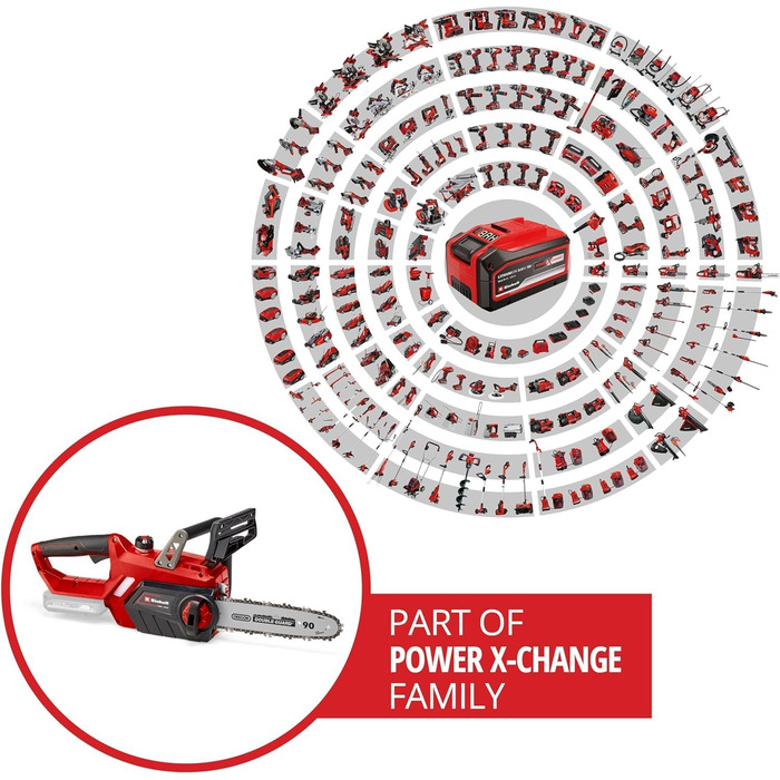 Акумуляторна бензопила Einhell GE-LC 18/25 Li-Solo Power X-Change, працює від акумулятора (літій-іонна, 18 В, якісна шина/ланцюг OREGON, захист від віддачі, штифт фіксатора ланцюга, без акумулятора та зарядного пристрою)