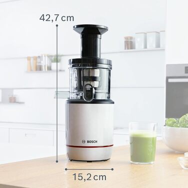 Соковижималка Bosch SlowJuicer VitaExtract MESM500W, вітамінний сік, дуже тихий, легке очищення, для твердих фруктів і овочів, без бісфенолу А, 150 Вт, білий Стандарт