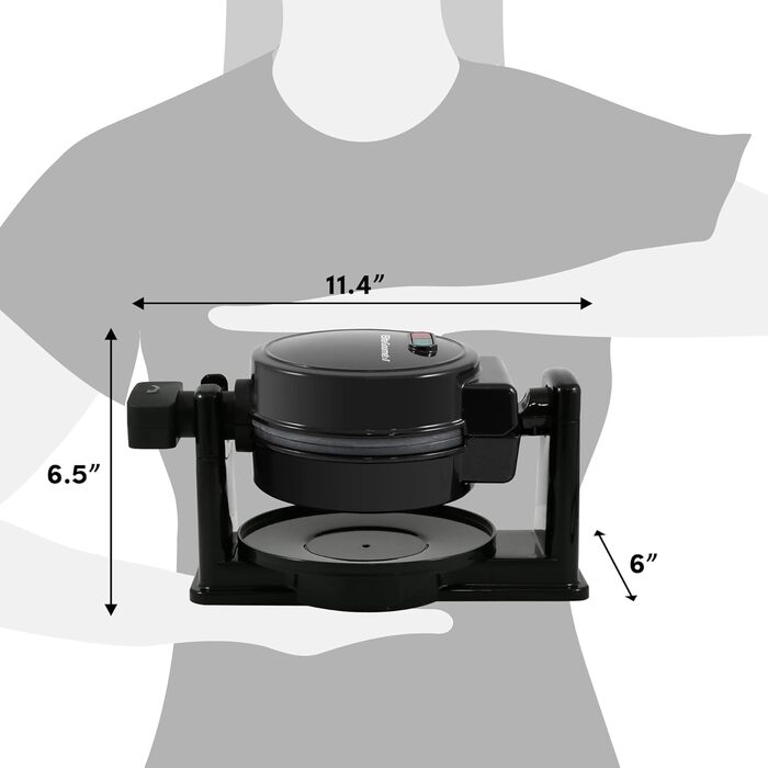 Вафельниця Elite Gourmet EWM460, для бельгійських вафель, з антипригарним покриттям, обертова, вафлі товщиною 3,2 см, хеш-коричневі, кето, закуски, сендвічі, яйця, легко чиститься, чорний DE