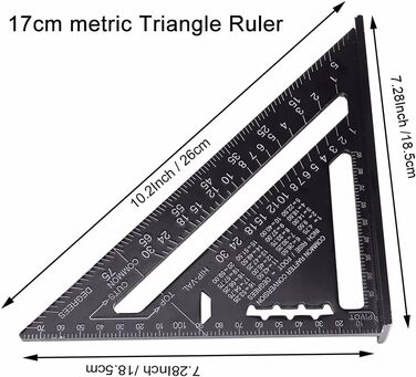 И Метрична трикутна лінійка, 17см і 30см, чорна трикутна лінійка, квадратний транспортир, алюмінієвий сплав, трикутна лінійка, макетний вимірювальний інструмент для інженерів, столярів, теслярів., 2 шт.