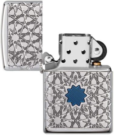 Кишенькова запальничка Zippo з візерунком арабської зірки, високополірований хром, 49076, Високополірована хромована зірка, Один розмір