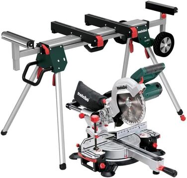 Поперечна пила Metabo KGS 216 M Set (690966000) Картонна коробка з підставкою KSU 251, розміри 760 x 475 x 340 мм, опорна поверхня 345 x 730 мм, макс. ширина різання 90/45 305 / 205 мм. Ширина різання 90/45 305 / 205 мм