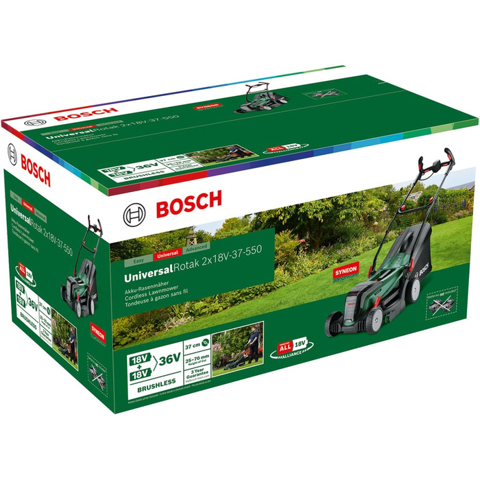 Акумуляторна газонокосарка Bosch UniversalRotak 2x18V-37-550 (до 500 м2 18 вольт ширина зрізу 37 см без акумулятора та зарядного пристрою)