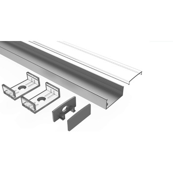 Повний комплект для стрічок шириною до 20 мм Tivendis Led Alu Profile 2 м AB Кришка прозора прозора, торцеві заглушки, кріпильні затискачі П-подібний поверхневий стельовий рейковий стіновий профіль анодований