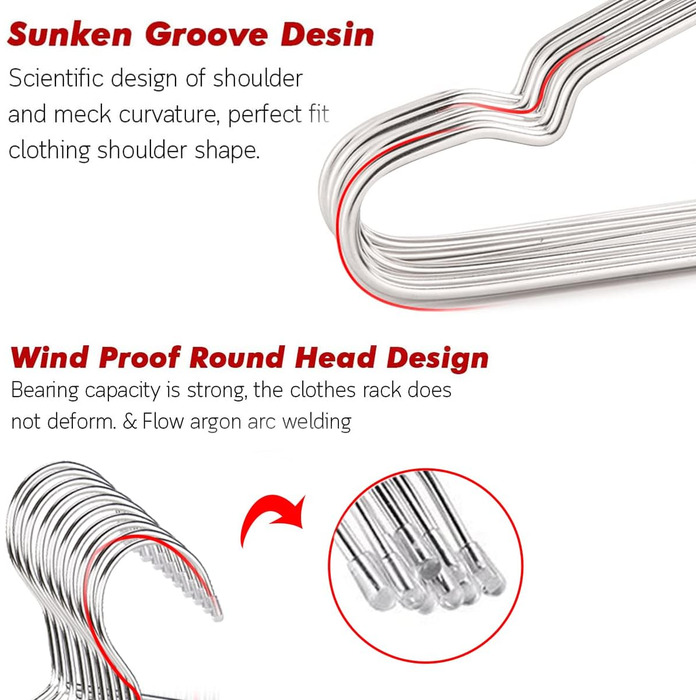 Вішалки Puersit 30 шт. Металеві, 42 см Вішалки з нержавіючої сталі Економія простору Пружний з важким одягом Не ковзає з виїмками Міцне срібло 30