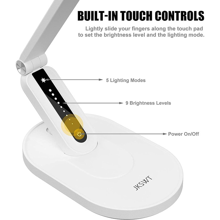 Настільна лампа JKSWT, для догляду за очима Настільна лампа з можливістю затемнення з 5 колірними режимами 72 світлодіоди з USB-портом для заряджання Сенсорне керування та функцією пам'яті Офісна лампа Білий