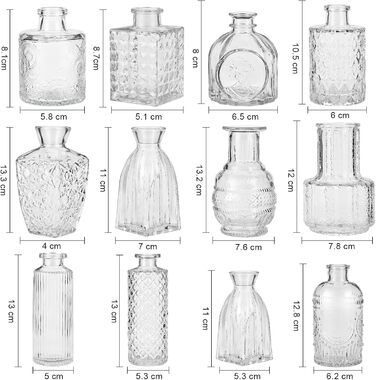 Набір невеликих скляних ваз, 12 шт. невеликих ваз для прикраси столу, настільна ваза вінтажна прикраса, ваза для квітів невелика скляна ваза для весільних прикрас та прикраси вітальні