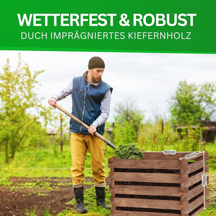 Компостер дерев'яний 90x90x70 з системою підключення - Composter Garden - Легка збірка/міцний матеріал