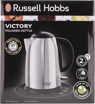 Чайник Russell Hobbs 1,7 л, 2400 Вт Victory полірований з нержавіючої сталі (функція приготування під тиском, знімний фільтр від накипу, оптимізований носик виливу, знімне маркування кількості наповнювача) Чайник для чаю 23930-70 Чайник 1,7л