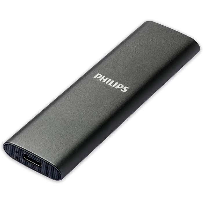 Зовнішній портативний SSD-накопичувач Philips на 2 ТБ - ультратонкий SATA Ultra Speed USB-C, швидкість читання до 550 МБ/с, алюміній