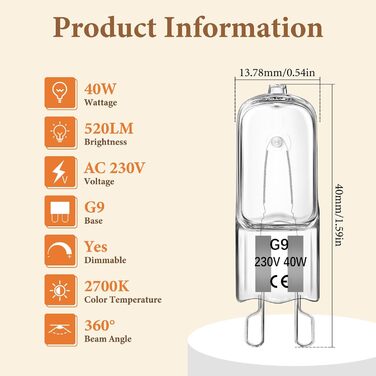 Галогенна лампа для духовки Liuyife G9 40W 300 градусів димируемая 230V теплий білий 2700K 520LM G9 oven галогенна лампа для духовок, мікрохвильових печей, настільних ламп 5 шт.