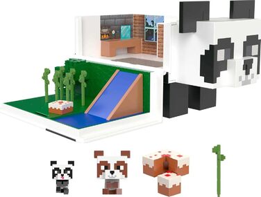 Ігровий набір MINECRAFT Mob Head Minis Panda Playhouse - 2-поверховий будинок, 2 фігурки панди, водна гірка, бамбуковий сад, день народження, для дітей від 6 років і старше, HLL25