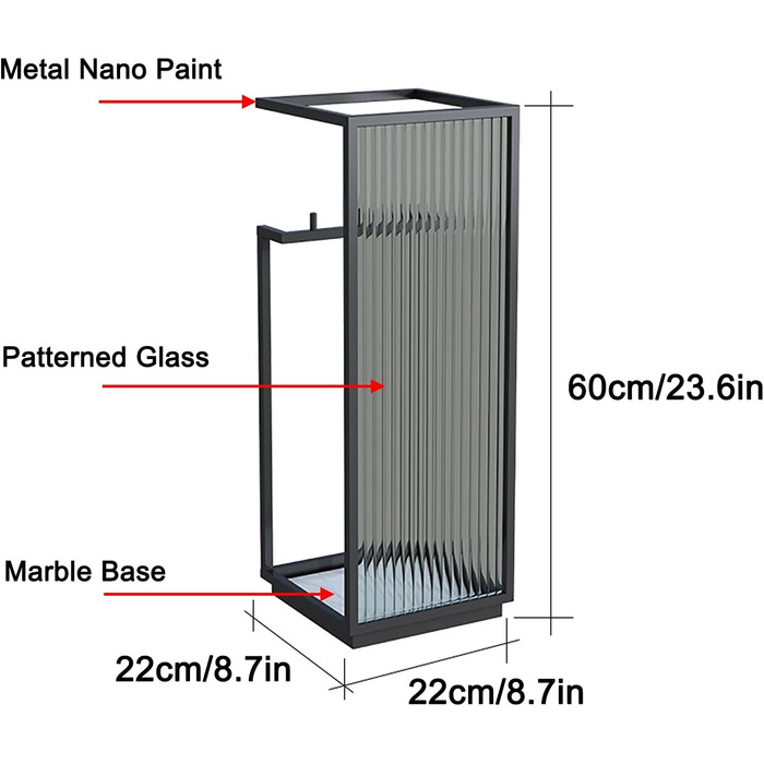 Підставка для парасольки, Тримач для парасольки, Тримач для парасольки для передпокою, Відро для парасольки зі скляною поверхнею, Підставка для парасольки для дому, офісу, Палиці для ходьби, 22.1 x 22.1 x 59.4 см Svart 22x22x60см