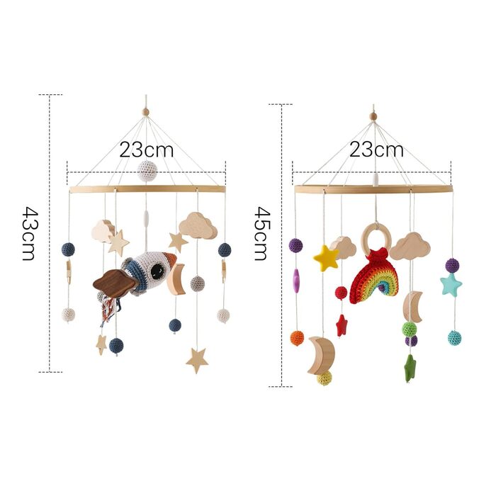 Мобільне дитяче ліжечко Baby Woods Rainbow Mobile Baby Wind Chime з фетровими кульками, хмарою та зіркою Мобільний дитячий кулон для ліжечка (веселка)