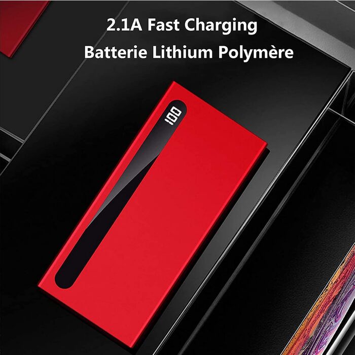 Зовнішній акумулятор мобільного телефону Fast Charging Power Bank USB C з РК-дисплеєм, 2 виходами та 2 входами Зовнішній акумулятор для iPhone Samsung Смартфон Планшет і багато іншого, чорний, 100000mAh