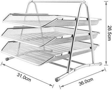 Радісний лоток для листів металевий срібло, лоток для документів Лоток для документів Листовий лоток 3 відділення Сітчастий дизайн Ящики для столу Ящики для документів формату А4 (сріблястий)